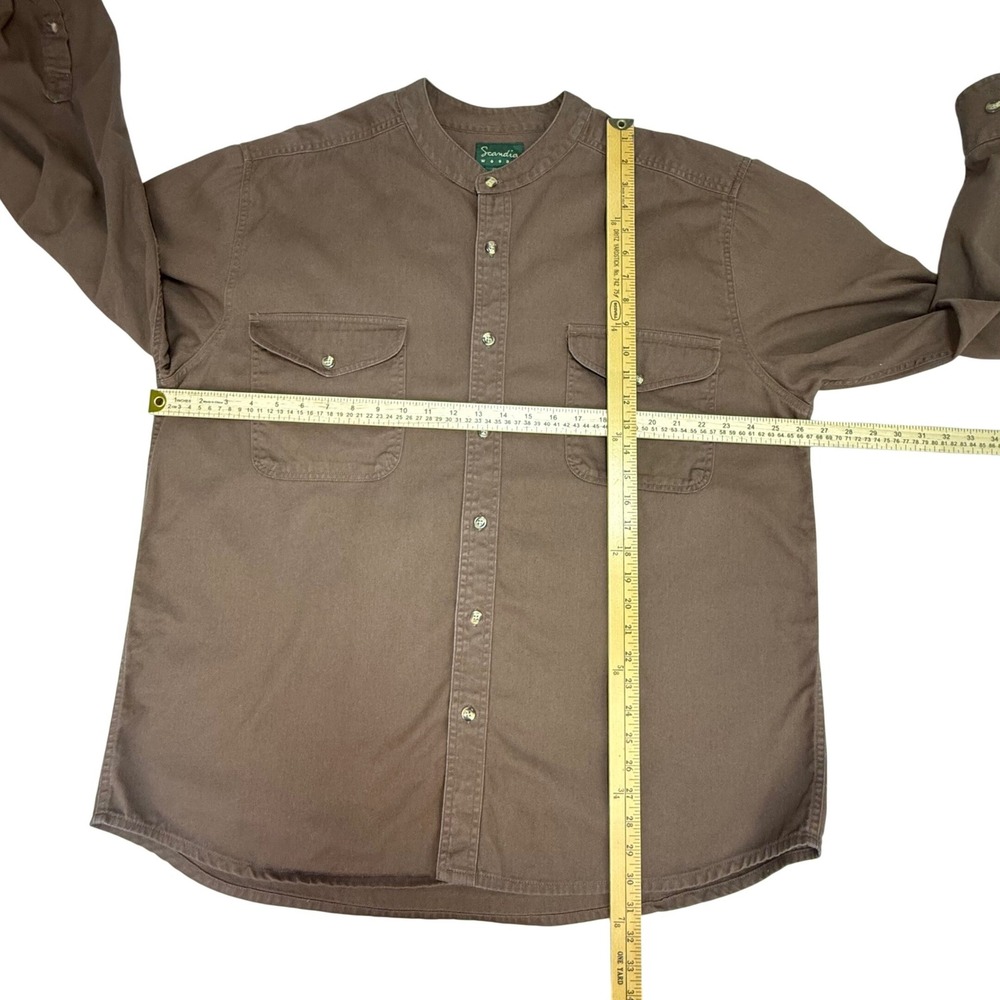 Scandia Woods Shirt 2XL‎ Brown Cotton Banded Mandarin Collar Workwear Vintage - Picture 5 of 6